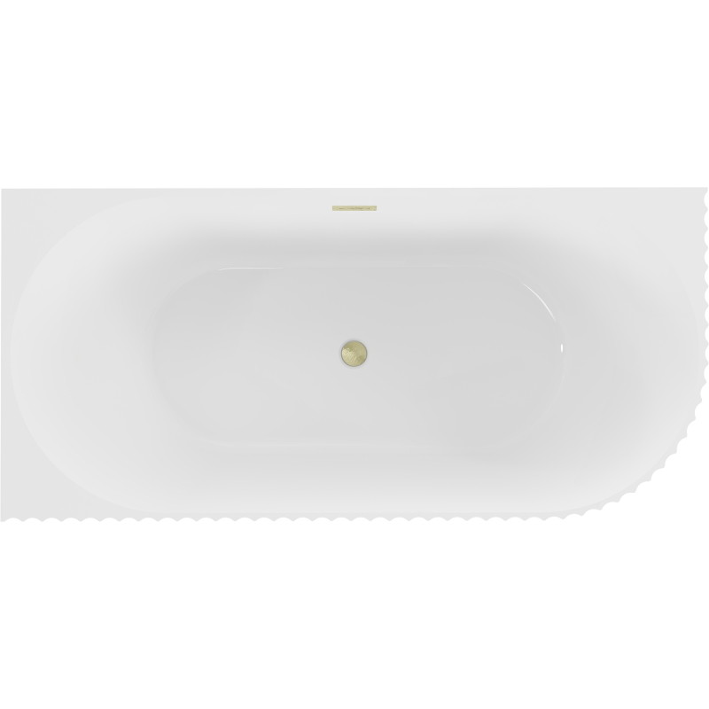 Mexen Gia vrijstaand hoekbad met geribbelde linkerzijde 150 x 75 cm, wit glanzend, gouden geborstelde overloop - 52701507500L-55