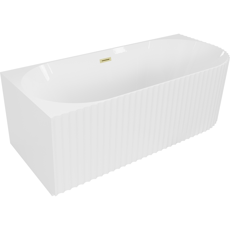 Mexen Gia freistehende Eckwanne links gerillt 150 x 75 cm, weiß glänzend, Überlauf gold gebürstet - 52701507500L-55