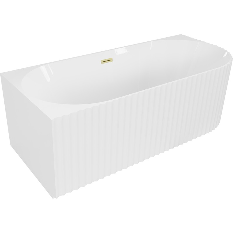 Mexen Gia vrijstaand hoekbad met geribbelde linkerzijde 150 x 75 cm, wit glanzend, gouden geborstelde overloop - 52701507500L-55