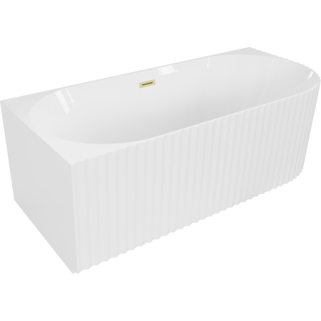 Mexen Gia baignoire autoportante d'angle rainurée gauche 150 x 75 cm, blanc brillant, trop-plein doré brossé - 52701507500L-55