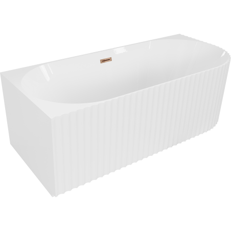 Mexen Gia freestanding corner fluted bathtub left 150 x 75 cm, white gloss, pink gold overflow - 52701507500L-60