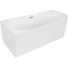 Mexen Gia baignoire autoportante d'angle cannelée gauche 150 x 75 cm, blanc brillant, trop-plein or rose - 52701507500L-60