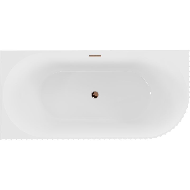 Mexen Gia wanna wolnostojąca narożna ryflowana lewa 150 x 75 cm, biała połysk, przelew różowe złoto - 52701507500L-60