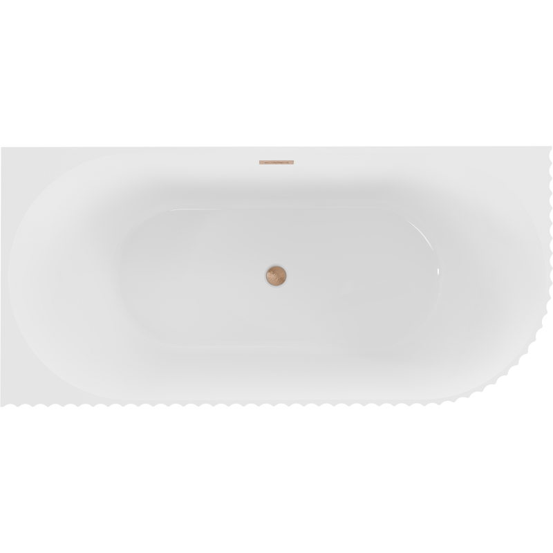 Mexen Gia freistehende Eckbadewanne geriffelt links 150 x 75 cm, weiß glänzend, Überlauf gebürstetes Kupfer - 52701507500L-65
