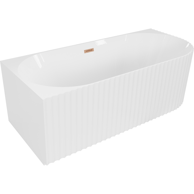 Mexen Gia baignoire îlot d'angle rainurée gauche 150 x 75 cm, blanc brillant, trop-plein cuivre brossé - 52701507500L-65