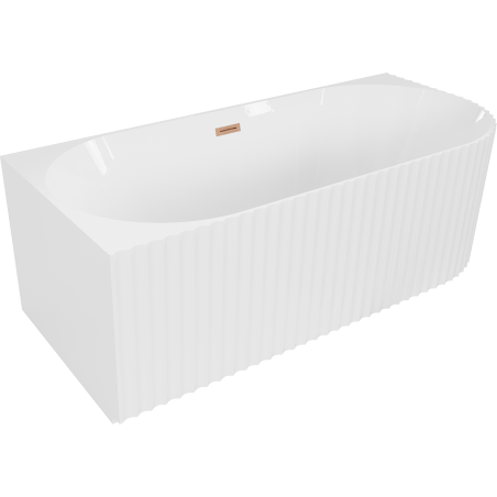 Mexen Gia freestanding corner grooved left bathtub 150 x 75 cm, white gloss, brushed copper overflow - 52701507500L-65