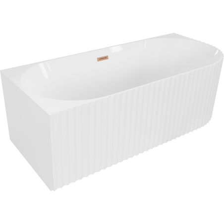 Mexen Gia freistehende Eckbadewanne geriffelt links 150 x 75 cm, weiß glänzend, Überlauf gebürstetes Kupfer - 52701507500L-65