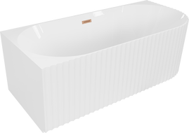 Mexen Gia freistehende Eckbadewanne geriffelt links 150 x 75 cm, weiß glänzend, Überlauf gebürstetes Kupfer - 52701507500L-65