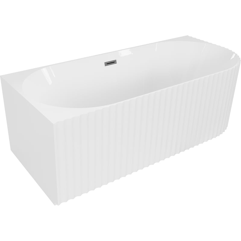 Mexen Gia wanna wolnostojąca narożna ryflowana lewa 150 x 75 cm, biała połysk, przelew gun gray szczotkowany - 52701507500L-66