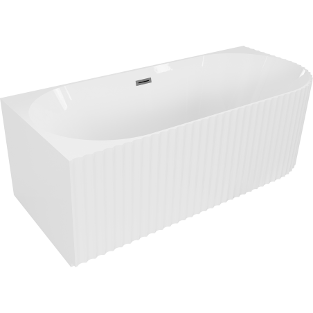 Mexen Gia baignoire autoportante d'angle cannelée gauche 150 x 75 cm, blanc brillant, trop-plein en gris pistolet brossé