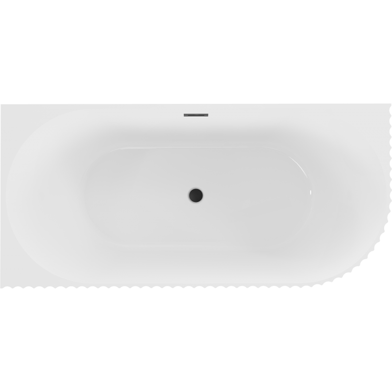Mexen Gia Freistehende Eckbadewanne geriffelt links 150 x 75 cm, weiß glänzend, Überlauf schwarz - 52701507500L-70