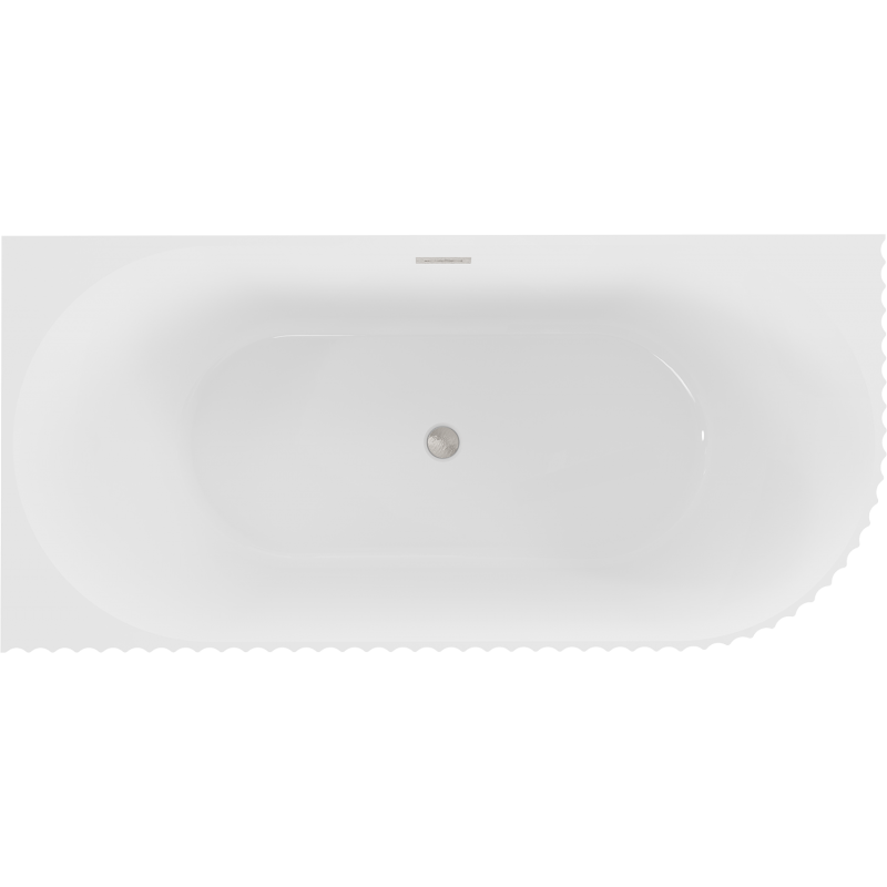 Mexen Gia vasca da bagno freestanding ad angolo sinistro rigato 150 x 75 cm, bianco lucido, troppo pieno nichel spazzolato