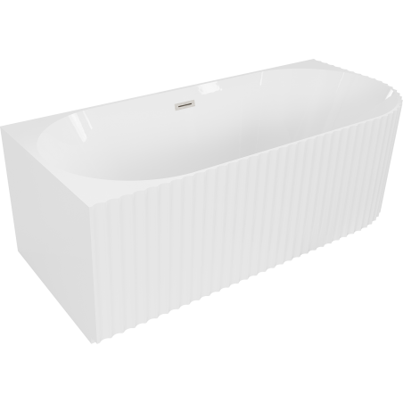 Mexen Gia freistehende Eckbadewanne geriffelt links 150 x 75 cm, weiß glänzend, Überlauf gebürsteter Nickel - 52701507500L-97