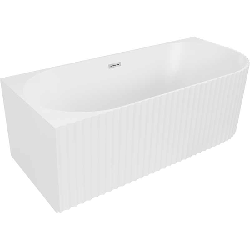 Mexen Gia freistehende Eckbadewanne geriffelt links 150 x 75 cm, weiß matt, Überlauf chrom - 52701507501L-01