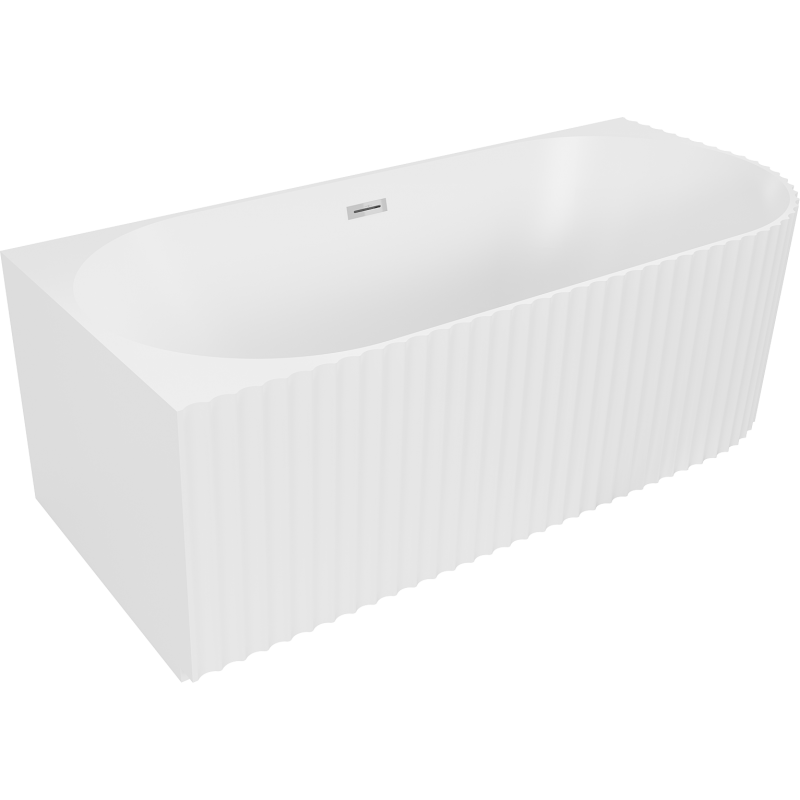 Mexen Gia vasca da bagno freestanding angolare rigata sinistra 150 x 75 cm, bianca opaca, troppopieno cromato - 52701507501L-01