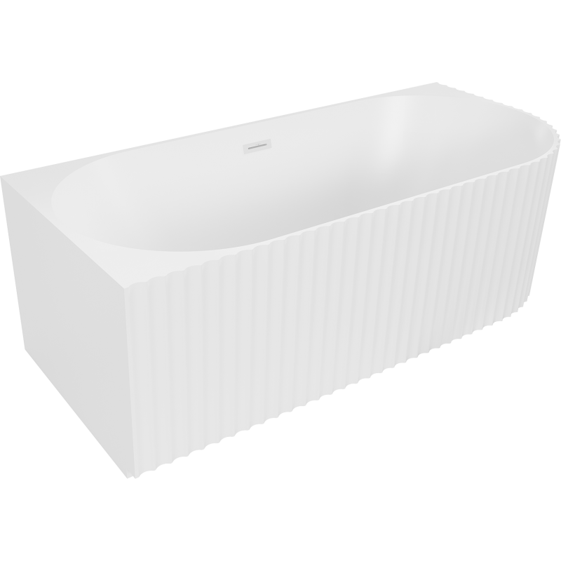 Mexen Gia free-standing corner fluted left bathtub 150 x 75 cm, white matte, white overflow - 52701507501L-20