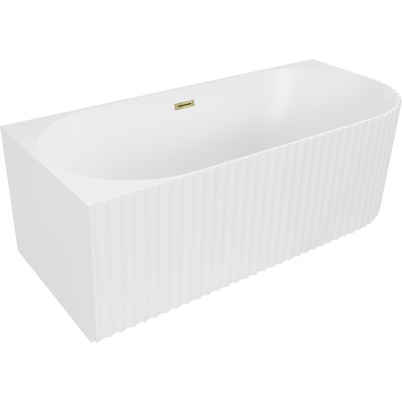 Mexen Gia freistehende Eckbadewanne links 150 x 75 cm, weiß matt, Überlauf gold - 52701507501L-50