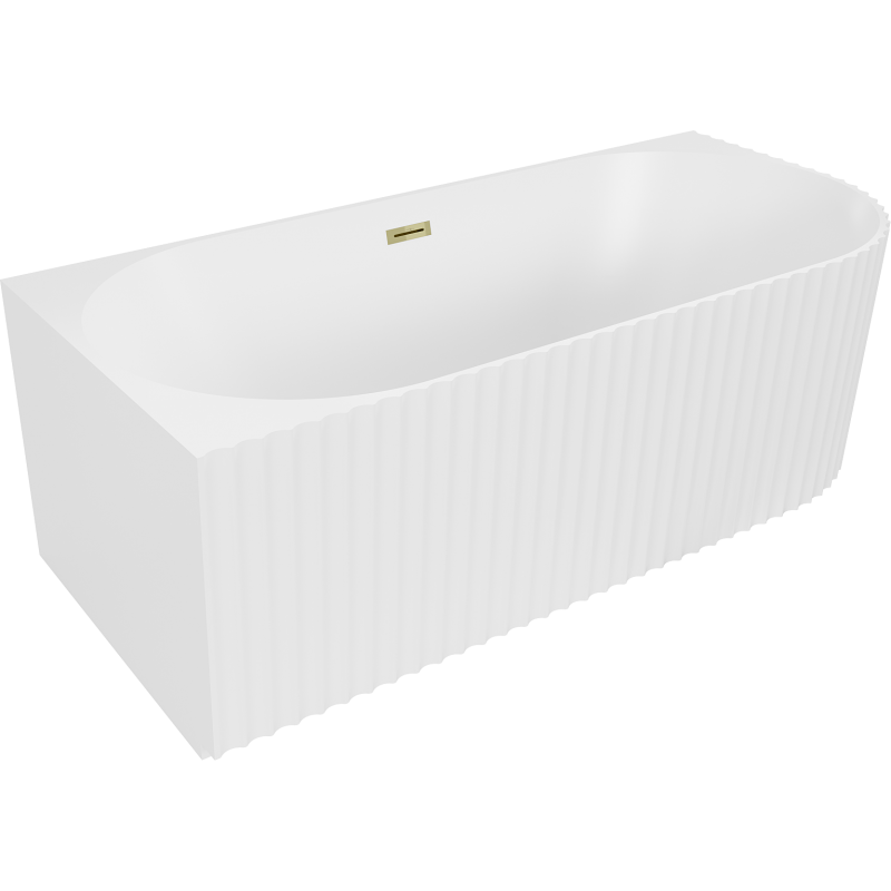 Mexen Gia freistehende Eckwanne gerillt links 150 x 75 cm, weiß matt, Überlauf gold - 52701507501L-50