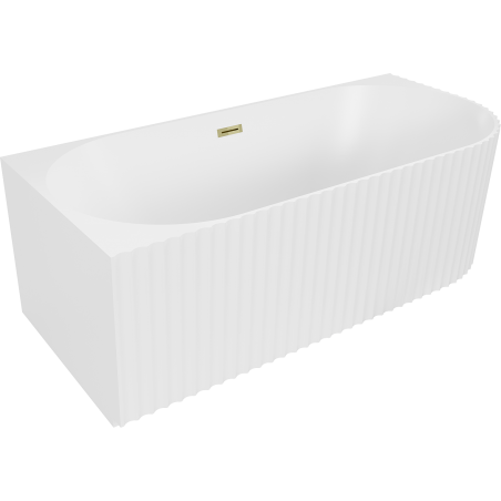 Mexen Gia freistehende Eckwanne gerillt links 150 x 75 cm, weiß matt, Überlauf gold - 52701507501L-50