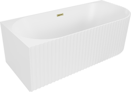 Mexen Gia freistehende Eckbadewanne links 150 x 75 cm, weiß matt, Überlauf gold - 52701507501L-50