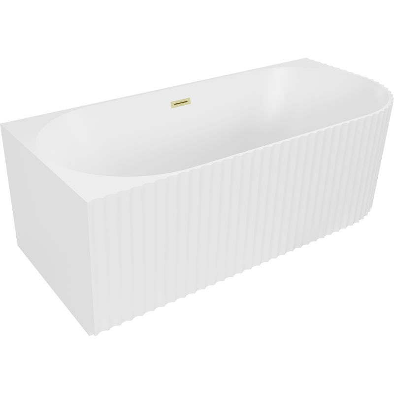 Mexen Gia Eckbadewanne freistehend geriffelt links 150 x 75 cm, weiß matt, Überlauf gebürstet gold - 52701507501L-55