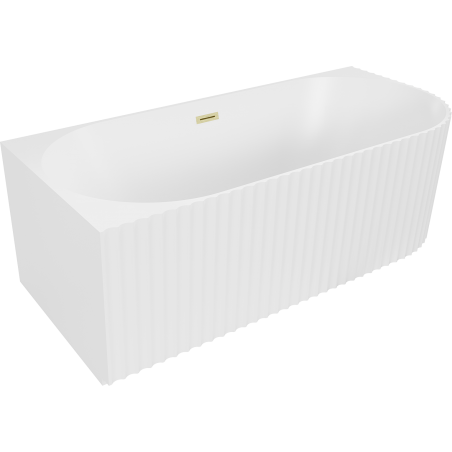 Mexen Gia freestanding corner fluted left bathtub 150 x 75 cm, white matte, brushed gold overflow - 52701507501L-55