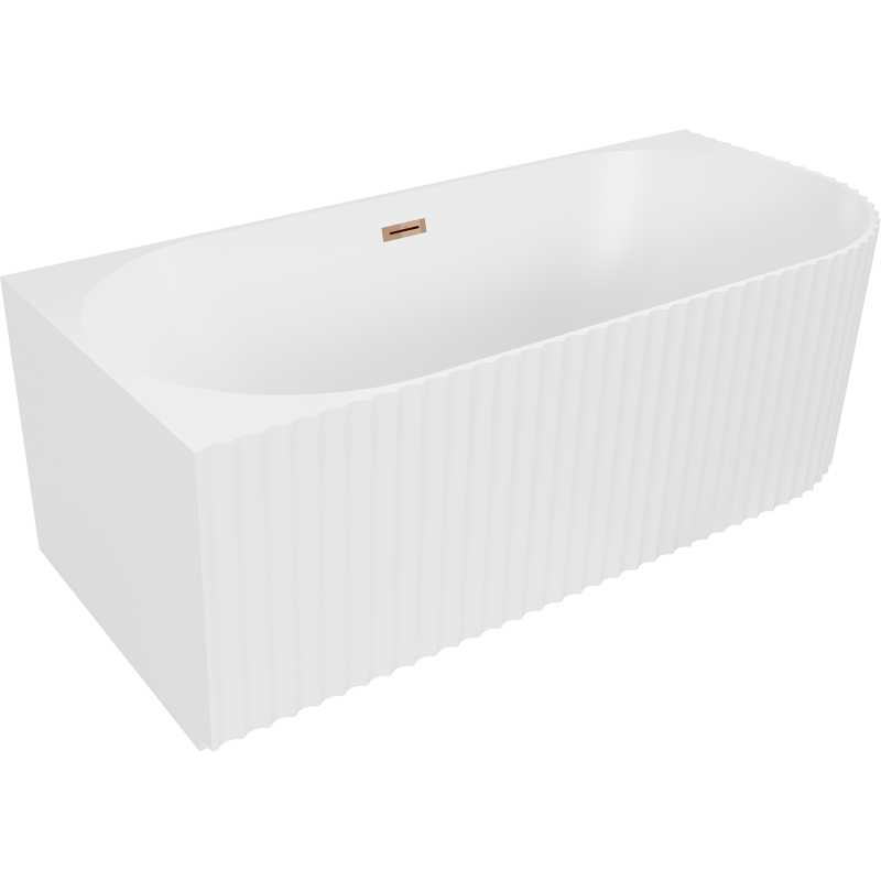 Mexen Gia bañera exenta de esquina estriada izquierda 150 x 75 cm, blanco mate, desbordamiento oro rosa - 52701507501L-60