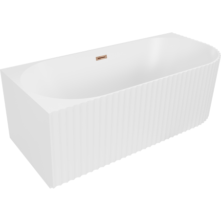 Mexen Gia wanna wolnostojąca narożna ryflowana lewa 150 x 75 cm, biała mat, przelew różowe złoto - 52701507501L-60