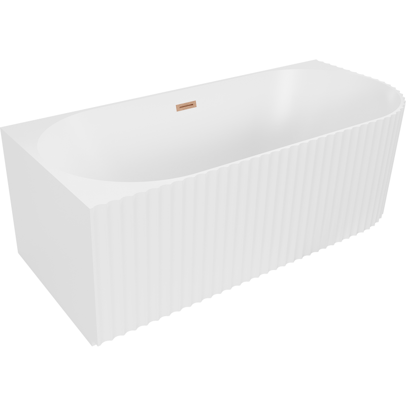 Mexen Gia freistehende Eckbadewanne geriffelt links 150 x 75 cm, weiß matt, Überlauf gebürstetes Kupfer - 52701507501L-65