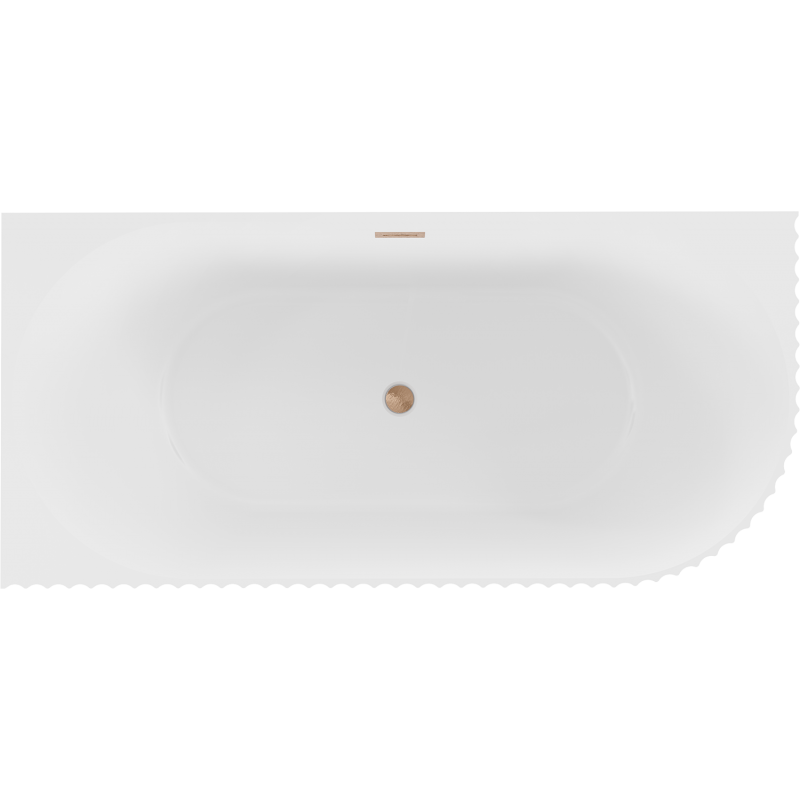 Mexen Gia banheira independente de canto canelada esquerda 150 x 75 cm, branco mate, extravasor de cobre escovado