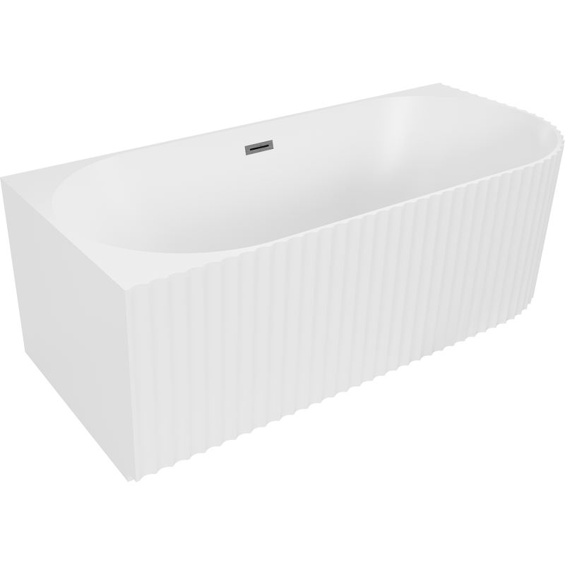 Mexen Gia vasca da bagno freestanding ad angolo scanalata sinistra 150 x 75 cm, bianco opaco, troppopieno gun gray spazzolato