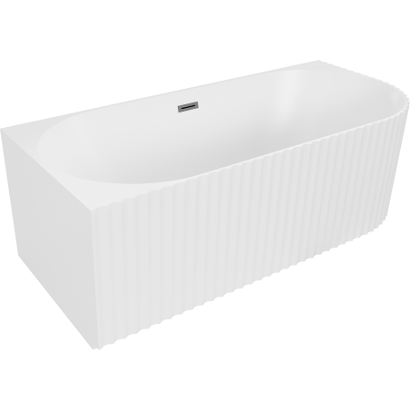 Mexen Gia vasca da bagno freestanding ad angolo scanalata sinistra 150 x 75 cm, bianco opaco, troppopieno gun gray spazzolato