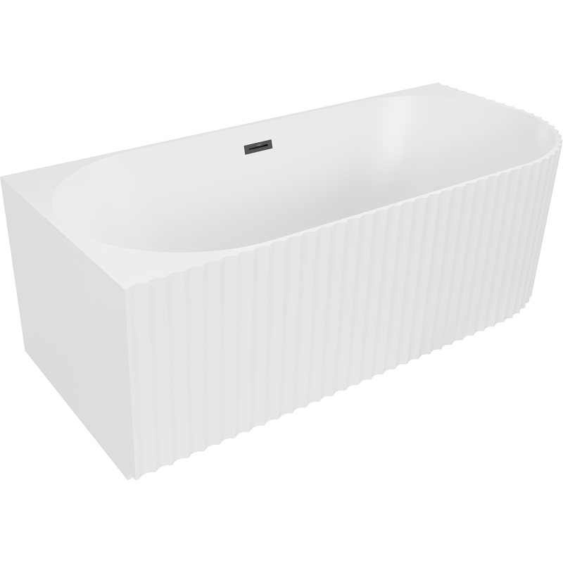 Mexen Gia freistehende Eckbadewanne geriffelt links 150 x 75 cm, weiß matt, schwarzer Überlauf - 52701507501L-70