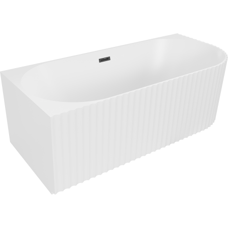 Mexen Gia freistehende Eckbadewanne geriffelt links 150 x 75 cm, weiß matt, schwarzer Überlauf - 52701507501L-70