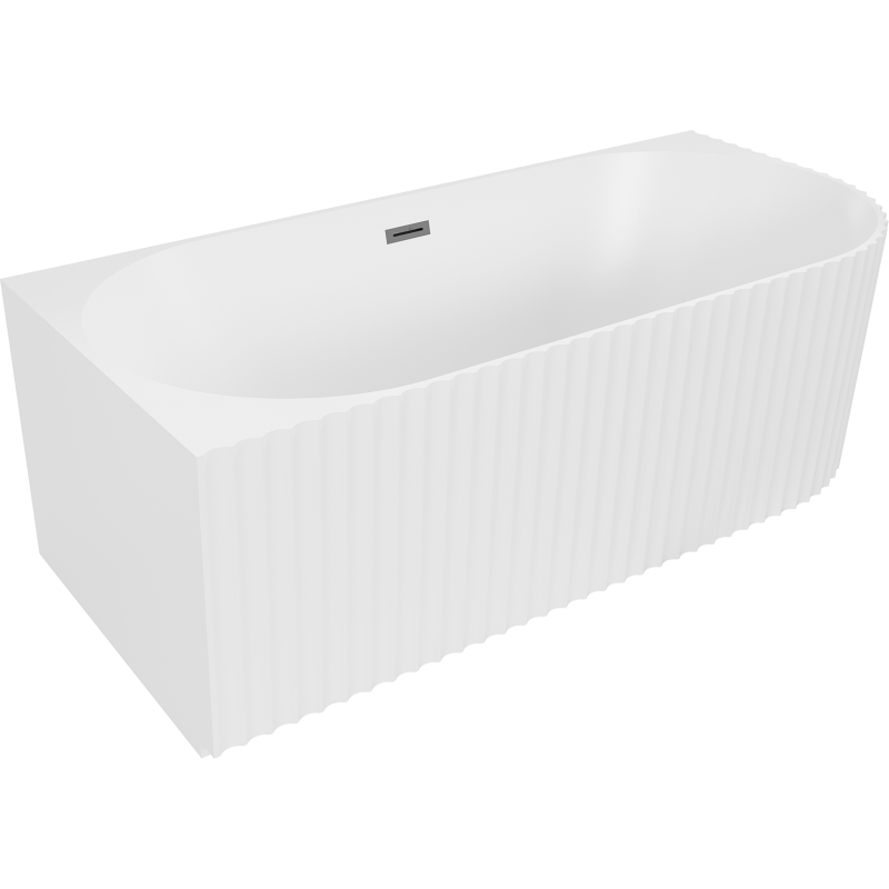 Mexen Gia fristående hörnbadkar, räfflat vänster 150 x 75 cm, vit matt, med överfyllnadsskydd i gun metal - 52701507501L-95