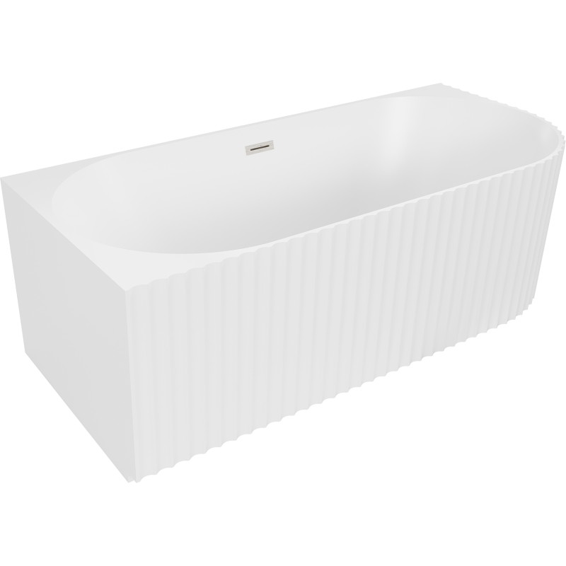 Mexen Gia freistehende Eckbadewanne gerillt links 150 x 75 cm, weiß matt, Überlauf gebürstetes Nickel - 52701507501L-97