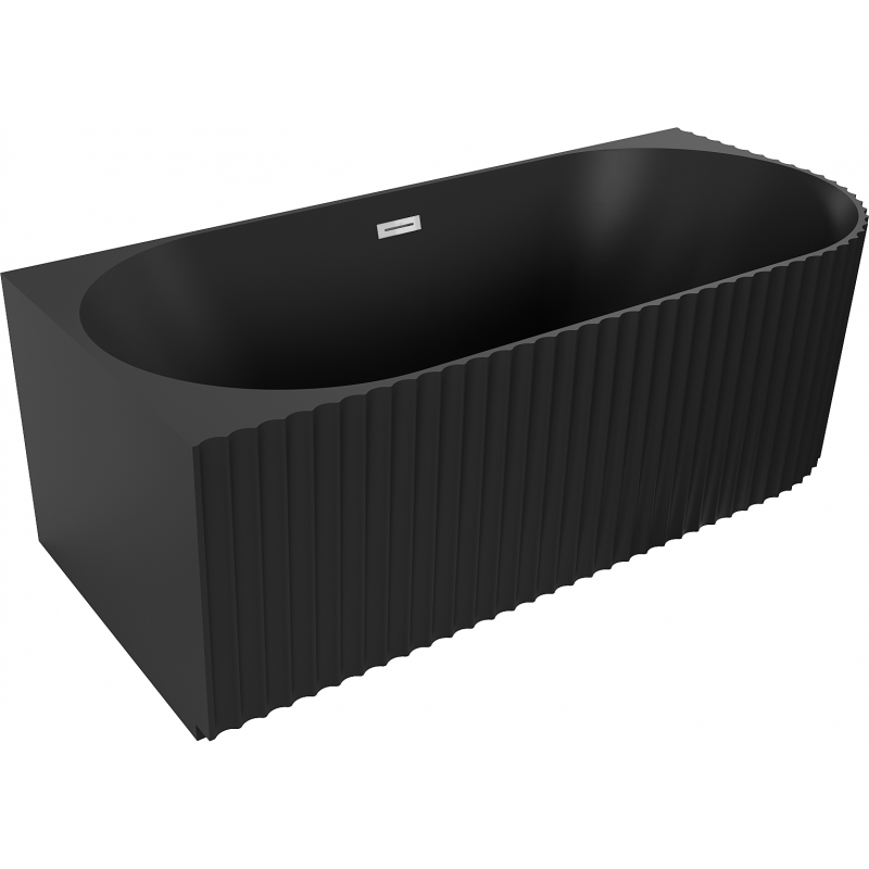 Mexen Gia freistehende Eckbadewanne geriffelt links 150 x 75 cm, schwarz matt, Überlauf chrom - 52701507571L-01