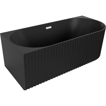 Mexen Gia freistehende Eckbadewanne geriffelt links 150 x 75 cm, schwarz matt, weißer Überlauf - 52701507571L-20