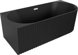 Mexen Gia freistehende Eckbadewanne geriffelt links 150 x 75 cm, schwarz matt, weißer Überlauf - 52701507571L-20