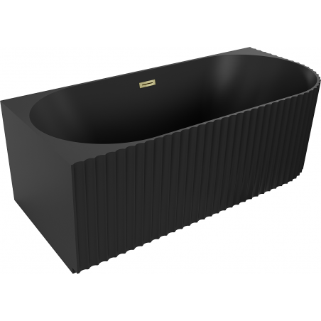 Mexen Gia vasca da bagno freestanding angolare rigata sinistra 150 x 75 cm, nero opaco, scarico dorato - 52701507571L-50