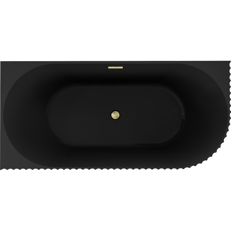 Mexen Gia Freistehende Eckbadewanne geriffelt links 150 x 75 cm, schwarz matt, Überlauf gold gebürstet - 52701507571L-55