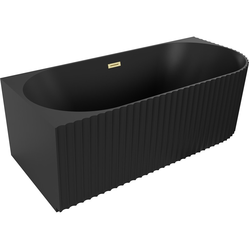 Mexen Gia vrijstaand bad hoekig geribbeld links 150 x 75 cm, zwarte mat, gouden geborstelde overloop - 52701507571L-55