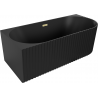 Mexen Gia bañera independiente esquinera acanalada izquierda 150 x 75 cm, negro mate, rebosadero dorado cepillado