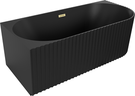 Mexen Gia freistehende Eckwanne geriffelt links 150 x 75 cm, schwarz matt, Überlauf gold gebürstet - 52701507571L-55