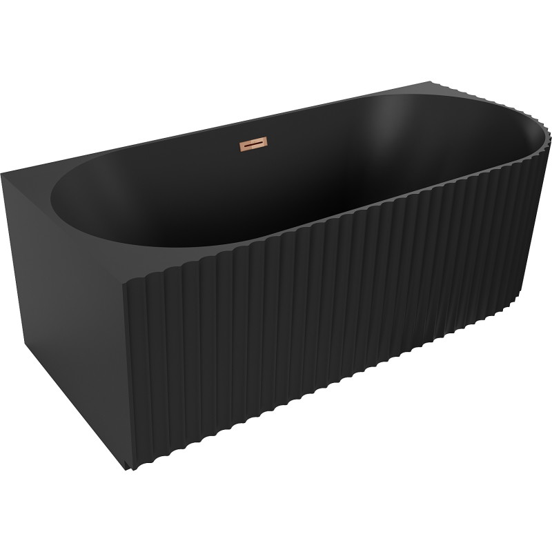 Mexen Gia vrijstaand hoekbad met gegroefd linkerdeel 150 x 75 cm, zwart mat, overloop rosegoud - 52701507571L-60