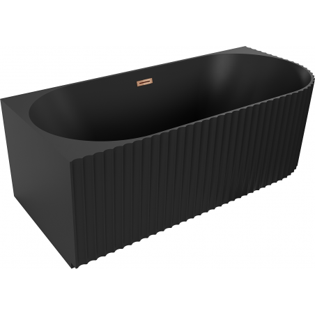 Mexen Gia wanna wolnostojąca narożna ryflowana lewa 150 x 75 cm, czarna mat, przelew różowe złoto - 52701507571L-60
