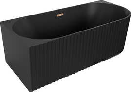Mexen Gia freistehende, geraffte, linke Eckbadewanne 150 x 75 cm, Schwarz Matt, Überlauf Roségold - 52701507571L-60