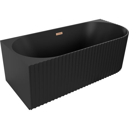 Mexen Gia vasca da bagno freestanding angolare sinistra con scanalature 150 x 75 cm, nero opaco, troppopieno rame spazzolato