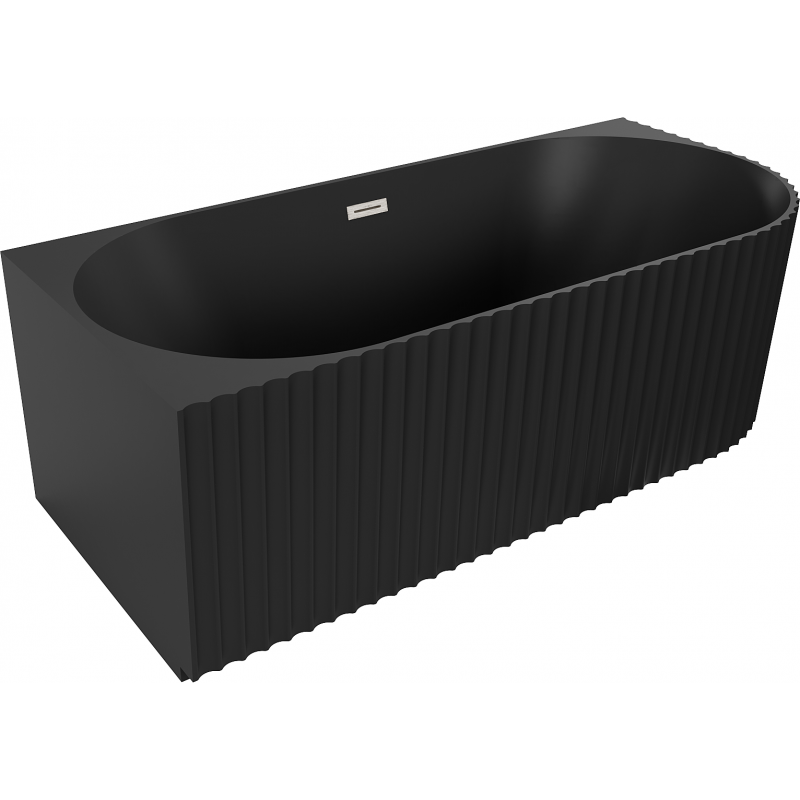 Mexen Gia freistehende, geriffelte Eckbadewanne links 150 x 75 cm, Schwarz matt, Überlauf Nickel gebürstet - 52701507571L-97