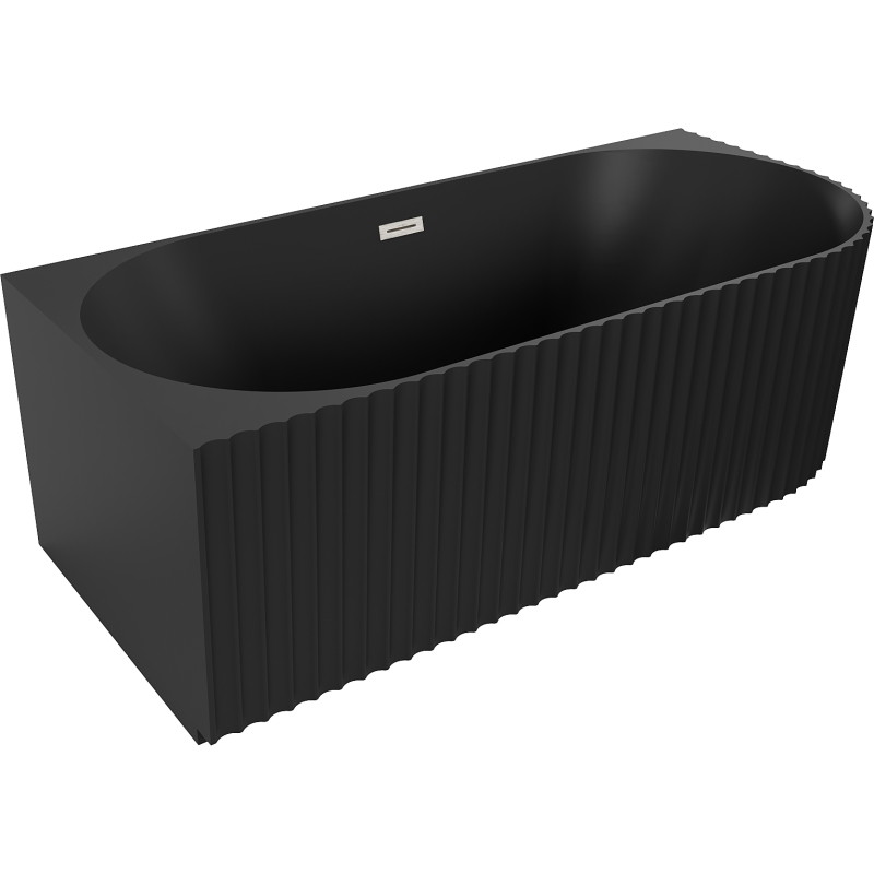 Mexen Gia vrijstaand hoekbad geribbeld links 150 x 75 cm, zwart mat, overloop geborsteld nikkel - 52701507571L-97